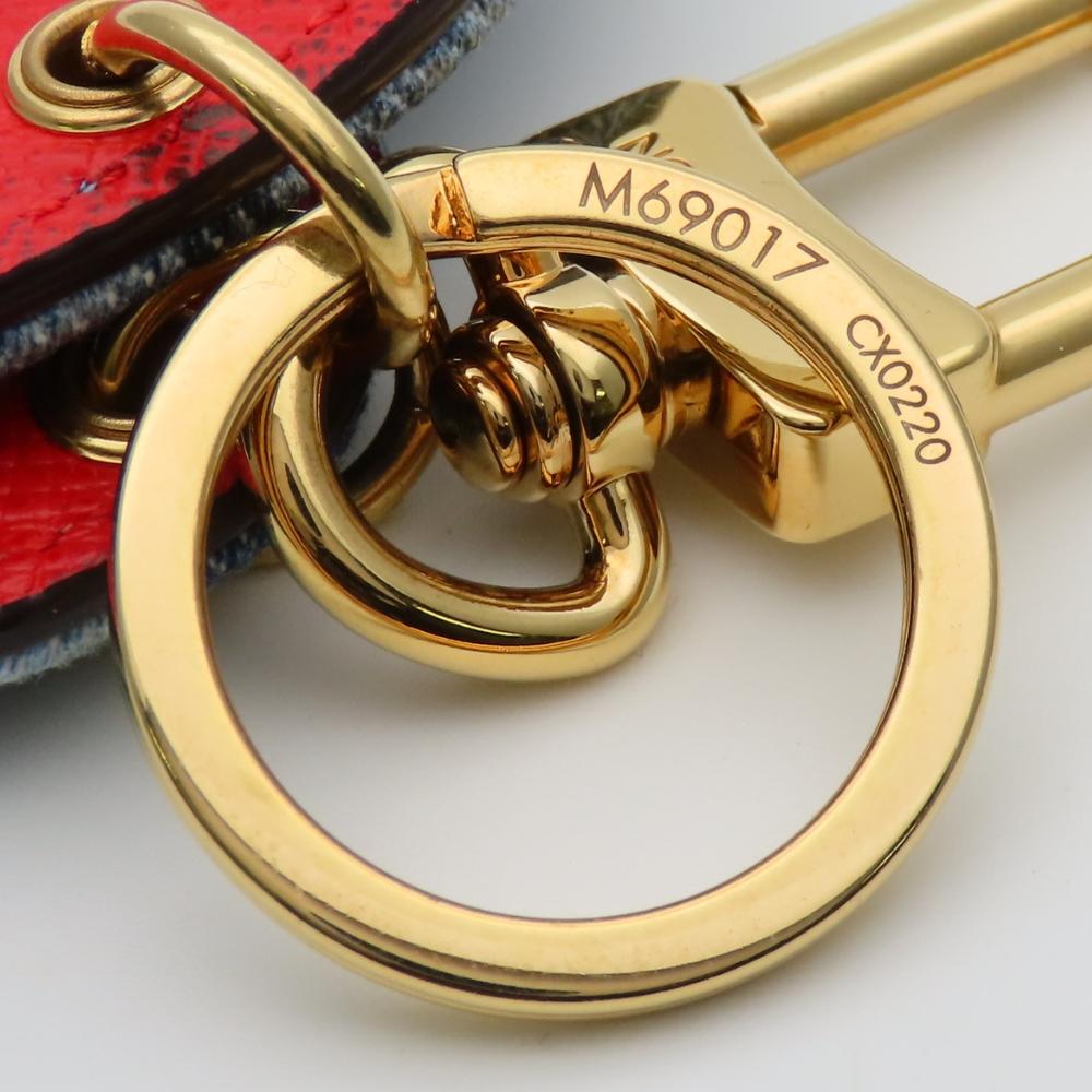 Used LOUIS VUITTON key ring Porto Kure M69017 Monogram denim/leather Blue Red Key ring