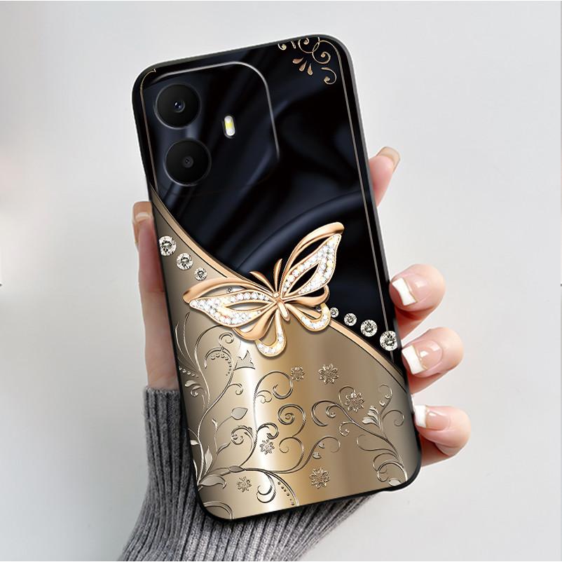For TCL K70 4G 5G Case Luxury Fashion Butterfly Flower Black Soft Silicone Bumper Cover for TCL K70 Power T522A T522E Phone Case