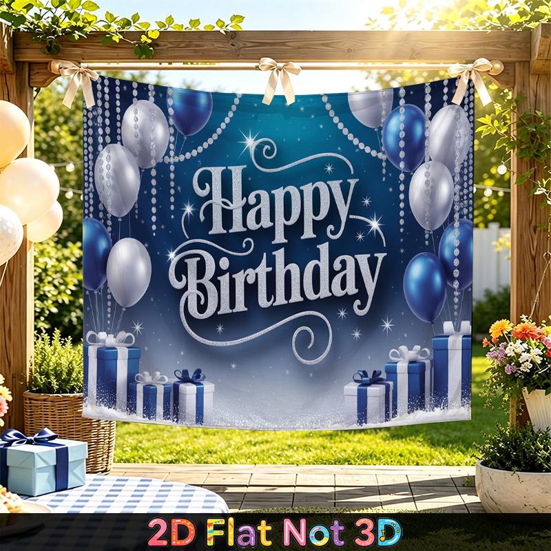 Party Backdrop Birthday Blue Silver Photo Booth Background Front Door Decor