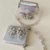 Luxury Glitter Pearl Lanyard Chain Phone Case For Samsung Galaxy Z Flip 6 5 4 3 Flip5 5G Shining Back Card Cover For ZFlip3 Flip