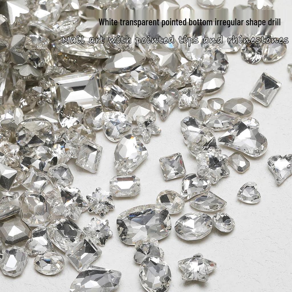 Nail Art Rhinestones: Transparent Pointed Hearts, Axe Heads, Square Rock Candy - Super Shiny Press-on Decorations