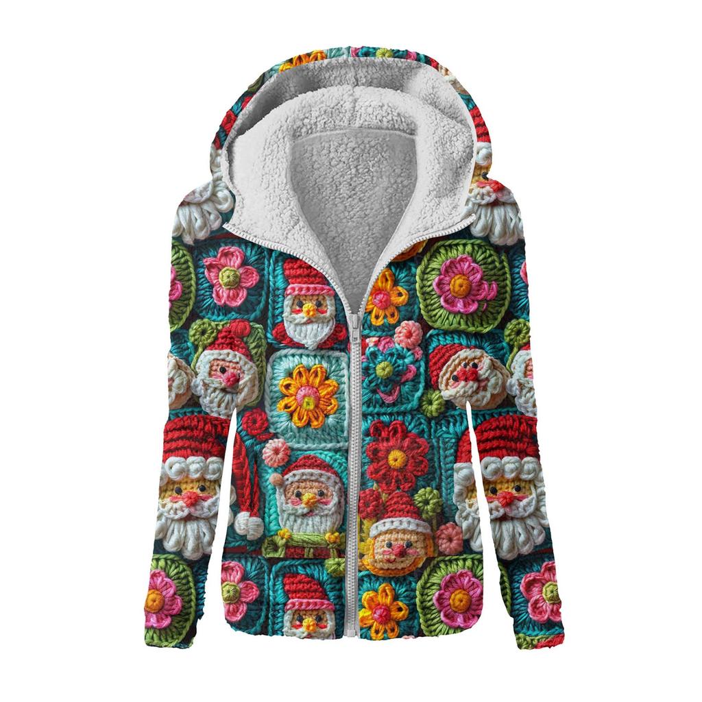 Dámská módní mikina s volným plyšovým zipem s kapucí a potiskem