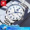 OLEVS 7100 Mechanical Watches for Man Stainless Steel Numeral Scale Simple Classic Dual Calendar Business Automatic Men's Watch
