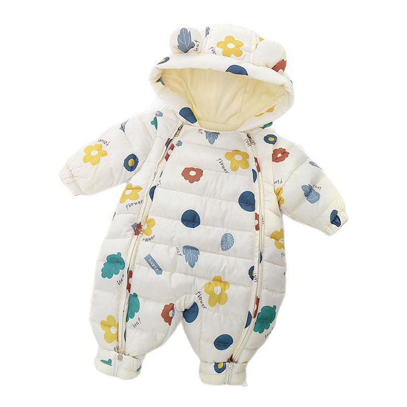 Kuscheliger Neugeborenen-Baumwoll-Einteiler - Dicke Herbst-Winter-Oberbekleidung für Ausflüge und Krabbeln