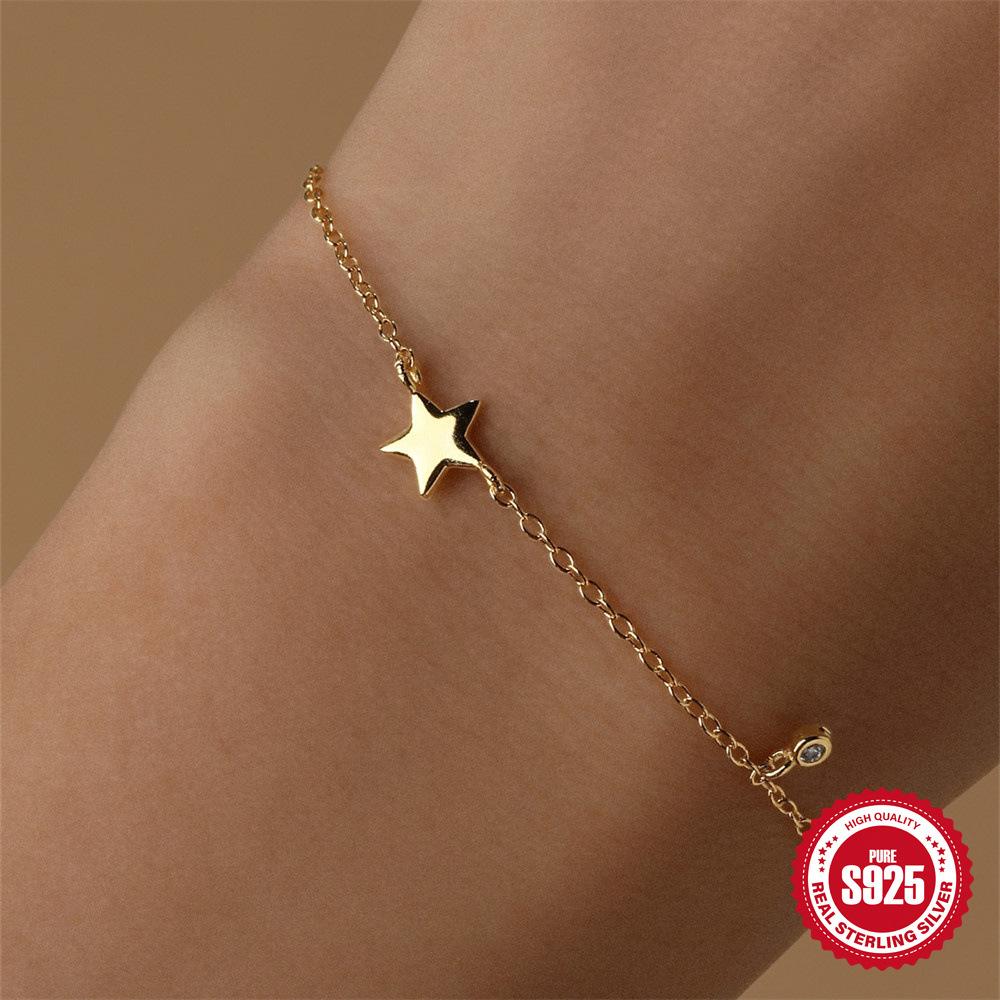 Simple And Fashionable S925 Sterling Silver Five-Pointed Star Small Pendant Stacked Bracelet Versatile Bracelet Daily Commuter Accessories