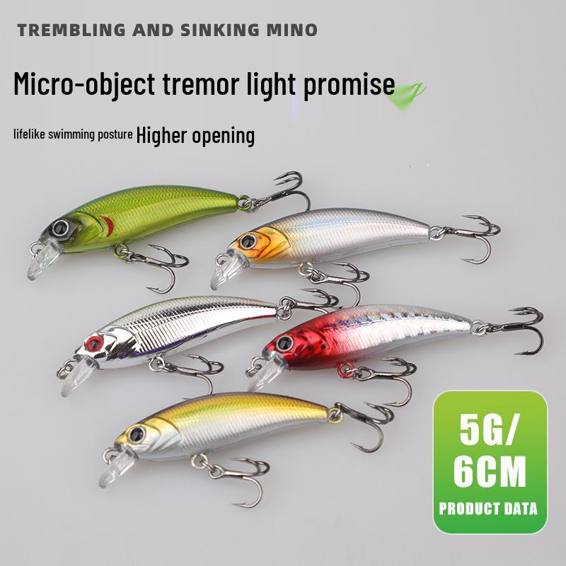60mm 5g Vibrating Sinking Minnow Lure with Treble Hook for Bass and Asp Fishing