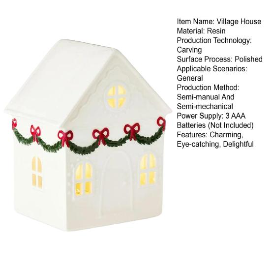 Christmas Mini Village House Figurine LED Lighted Winter Resin Town Cottage Tiny Desktop White House Ornament for Home Shelf Cabinet Table Decor