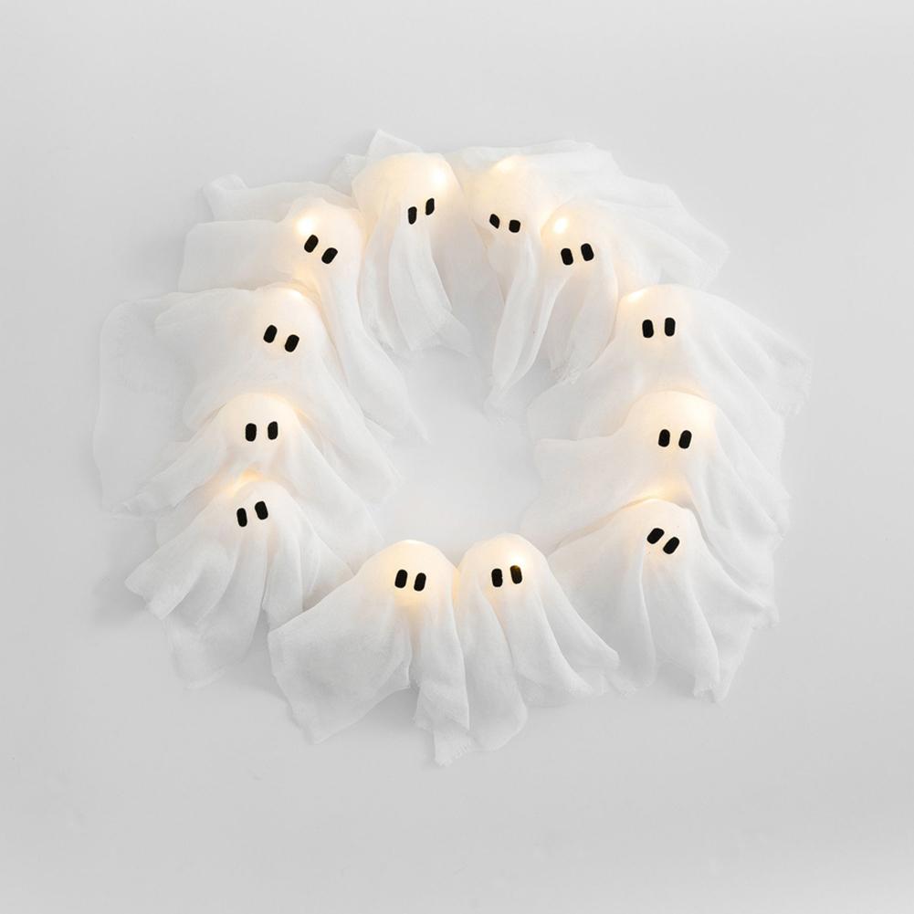 1/2Pcs Halloween Wreath Cute Ghost Wreath Halloween Spooky Hanging Wreath for Front Door Wall Halloween Party Holiday Decoration