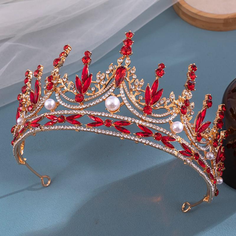 Europäischer und amerikanischer Brautkronen-Haarschmuck – Roter Hochzeitskopfschmuck für Frauen