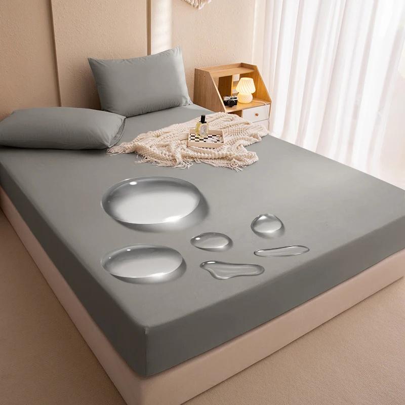 Waterproof Bed Sheet Bedcover Solid Color Bed Protector Cover Mattress Topper Quilted Cotton Waterproof Bed Sheet
