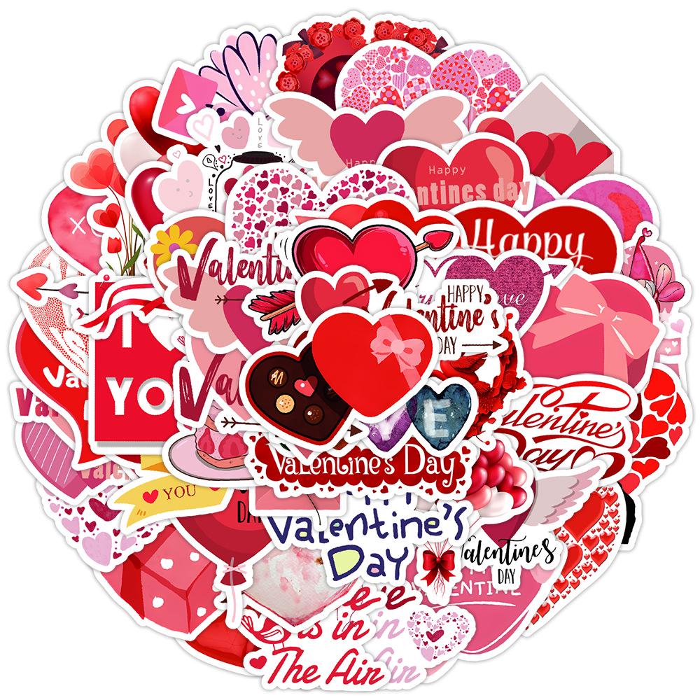 Valentine's Day Heart Graffiti Stickers: 50/100 Waterproof Decorative Stickers for Water Bottles & Computers
