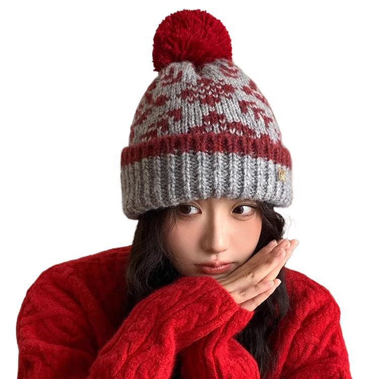 Fair Island retro hairball wool hat women's autumn and winter plush warm hat ear protector cold hat knitted hat headgear