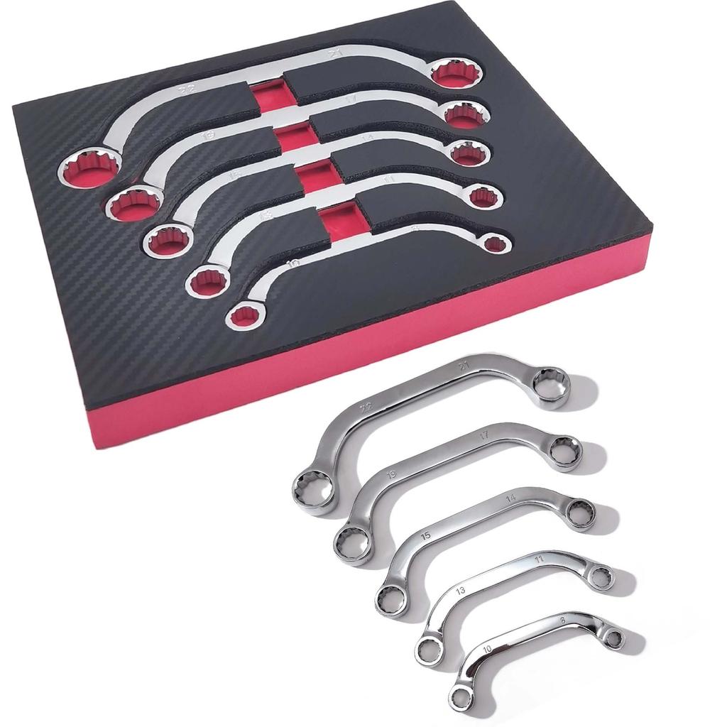 5PCS Wrench 12-Point Metric Half Moon Wrench Set 8mm To 22mm Box-End Obstruction Wrench For Quick Removal Installation Bolts Nut