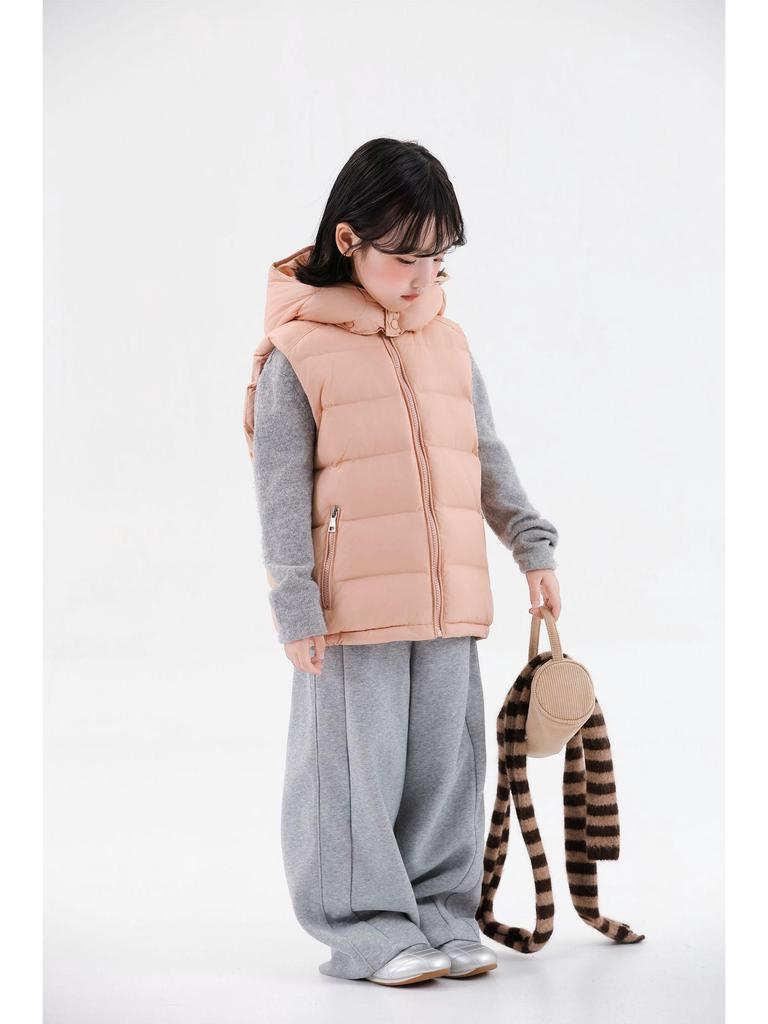 2025 Autumn/Winter Kids' Solid Color Hooded Thick Duck Down Vest