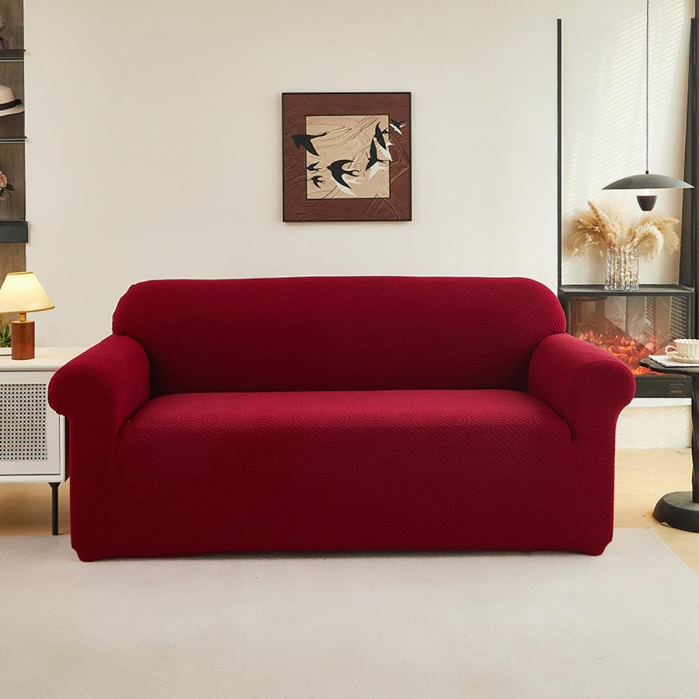 Full Cover Stretch Jacquard Sofa Cover Wavy Design Universal Pure Color Sofa Protector