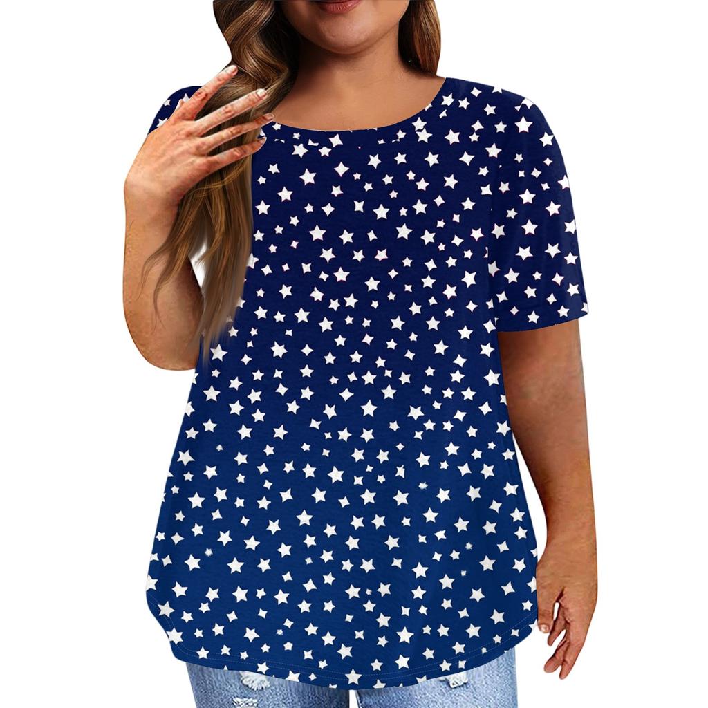 Women's Large Size T-Shirt Casual Tie-dye Round Neck Short Sleeve Top