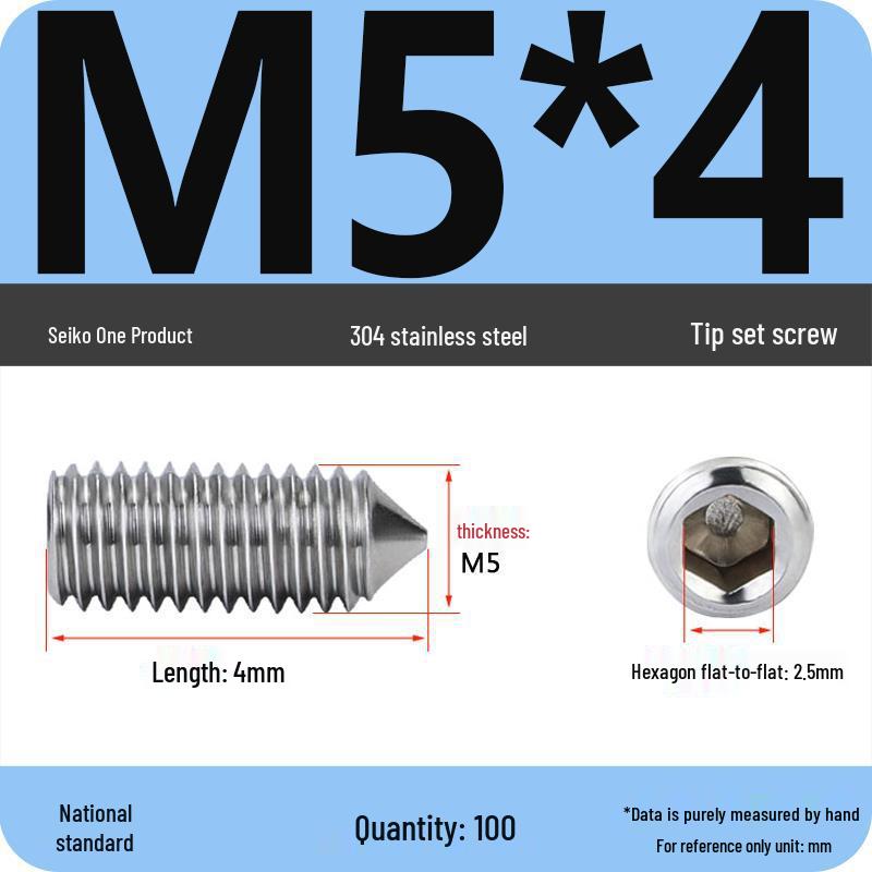 304 Stainless Steel Internal Hex Set Screw | Headless Grub Screw M2-M16