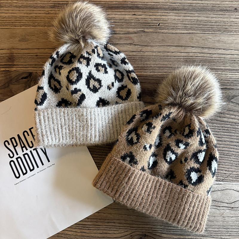Fashion Leopard Print Pattern Womens Casual Warm Knitted Hat For Winter