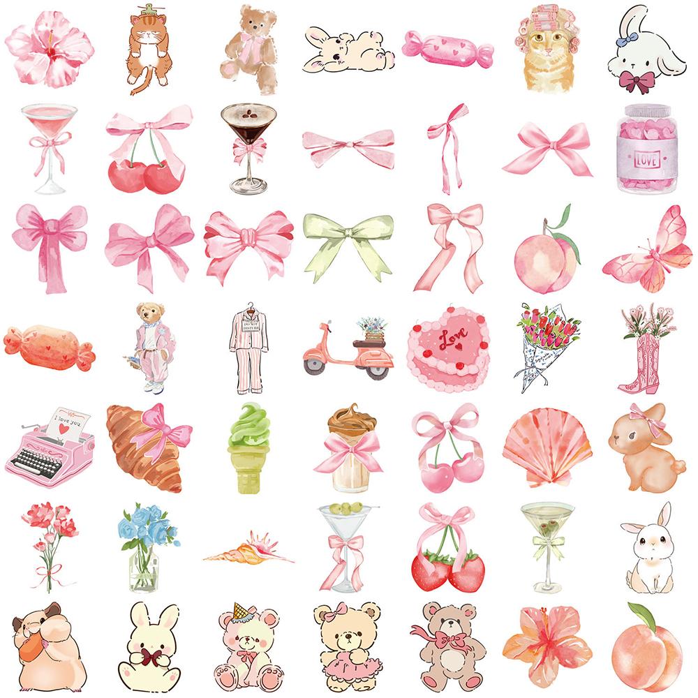 10/30/50pcs Aesthetic Cute Pink Bear Bow Cartoon Stickers INS Style Decals DIY Notebook Phone Suitcase Car Graffiti Sticker Gift