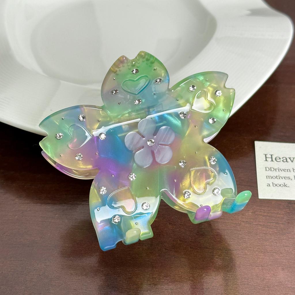 Elegant Trendy And Acetate Hair Claw Clip With Beautiful Floral Motifs And Rhinestones Sparkling