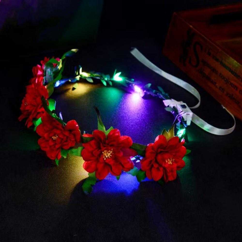 LED Flower Wreath Headband Light Up Peony Flower Crown Hairband Shining Headwear For Wedding Party Beach Hair Accessories