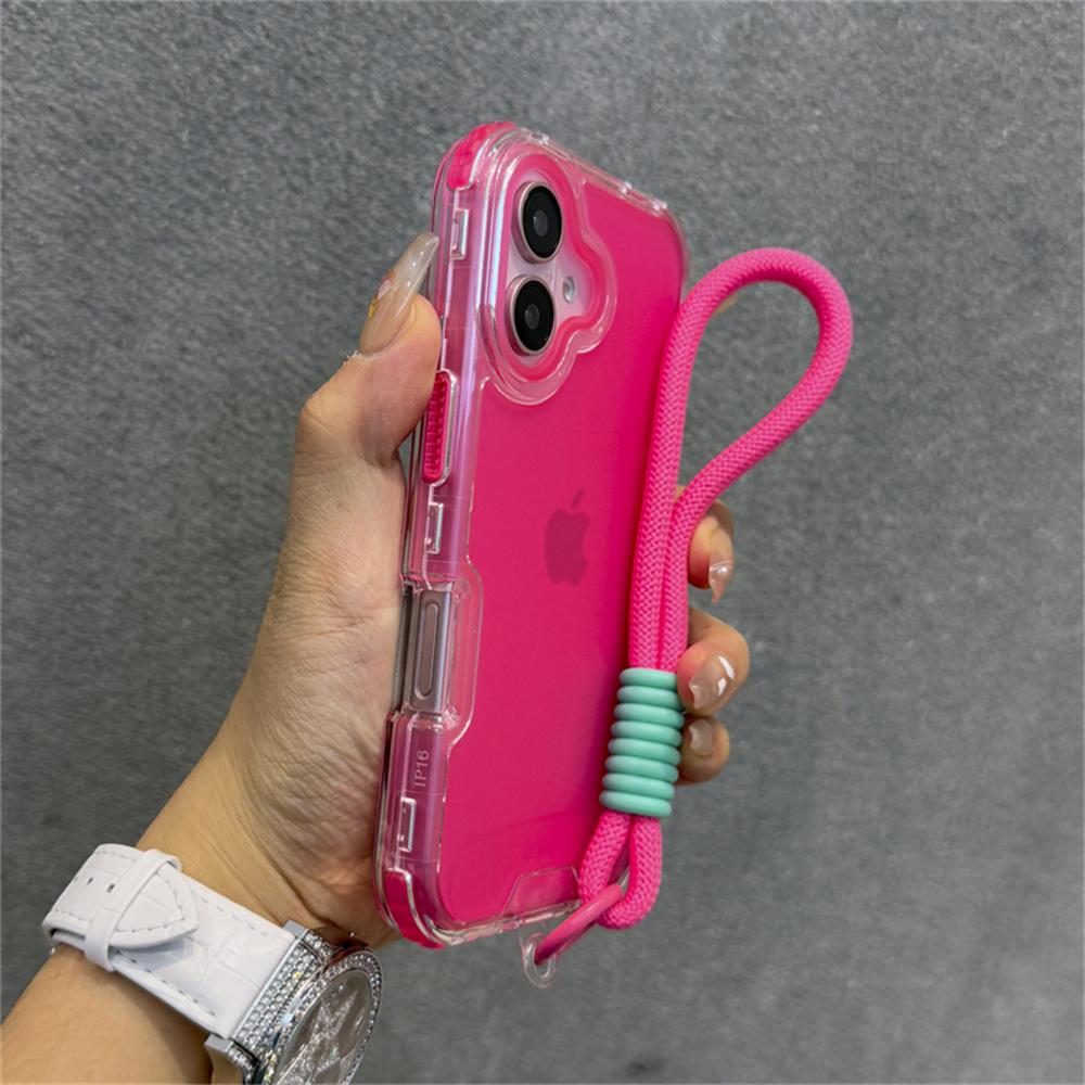 Luxury Matte Clear Shockproof Wrist Strap Lanyard Phone Case for iPhone 15 11 12 13 14 16 Pro Max Plus Hybrid Bumper Armor Cover