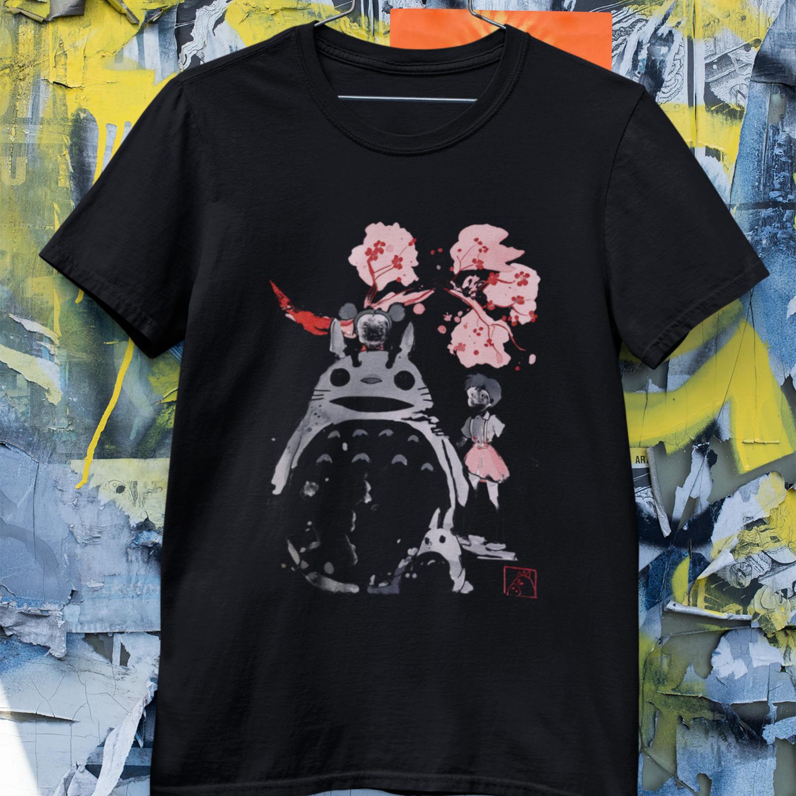 Totoro Cherry Blossom Graphic T-Shirt Anime Style Oversized Tee S