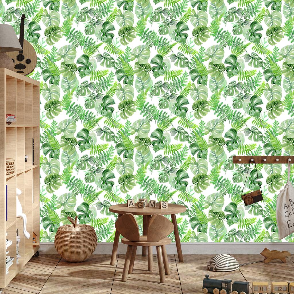 Tropical Leaves Wallpaper In Watercolor Style for Living Room and Bedroom 50x1000