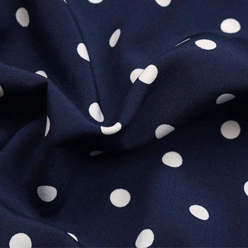 Printed Crew Neck Short Sleeve Polka Dot Pleated Chic Lace Up Dress S-XL