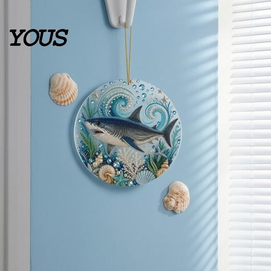 Transparent Sea Animal Pendants Ocean Theme Pearl Art Hanging Ornament, 2D Flat Acrylic Coastal Unique Gifts for Lovers Life Suncatcher, Beaded