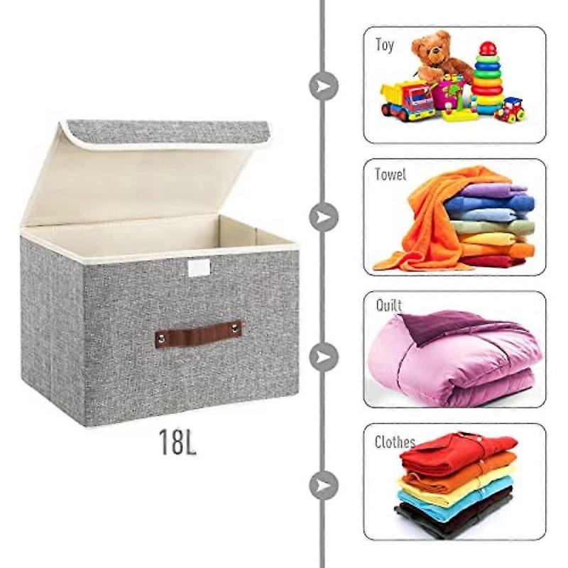 Large Foldable Storage Box With Lid Collapsible Fabric Storage Box Storage Basket Cube Organiser Bins With Sturdy Handles For Shelf Wardrobe Close