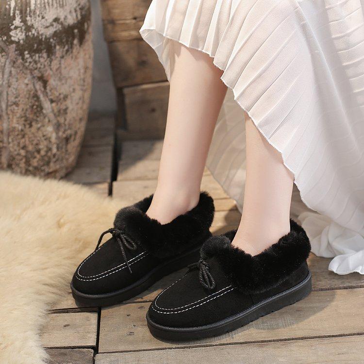 Cotton Shoes Women's Autumn and Winter New Round Head Bow Plush Warm Snow Boots Casual Fluffy Shoes