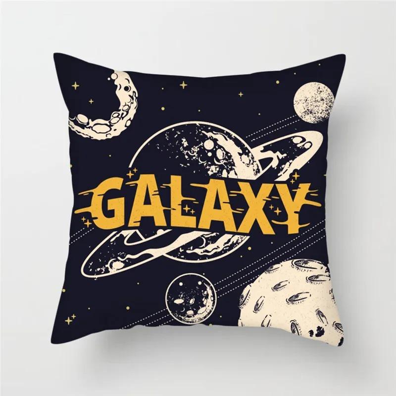 Cartoon Astronaut & Rakete Raumschiff Kissenbezug Deko Weltraum-Thema Kissenhülle für Sofa Schlafzimmer, Galaxie-Druck Kissenbezug