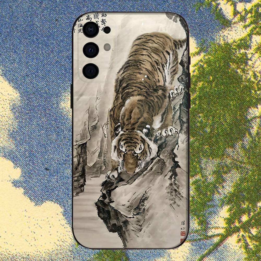 

Japanese Ukiyo-e Tiger Phone Case For Samsung S 25,24,23,22,30,21,10,9,Ultra,Plus,Lite,FE,4,5G Black Soft Case SamsungS10lite