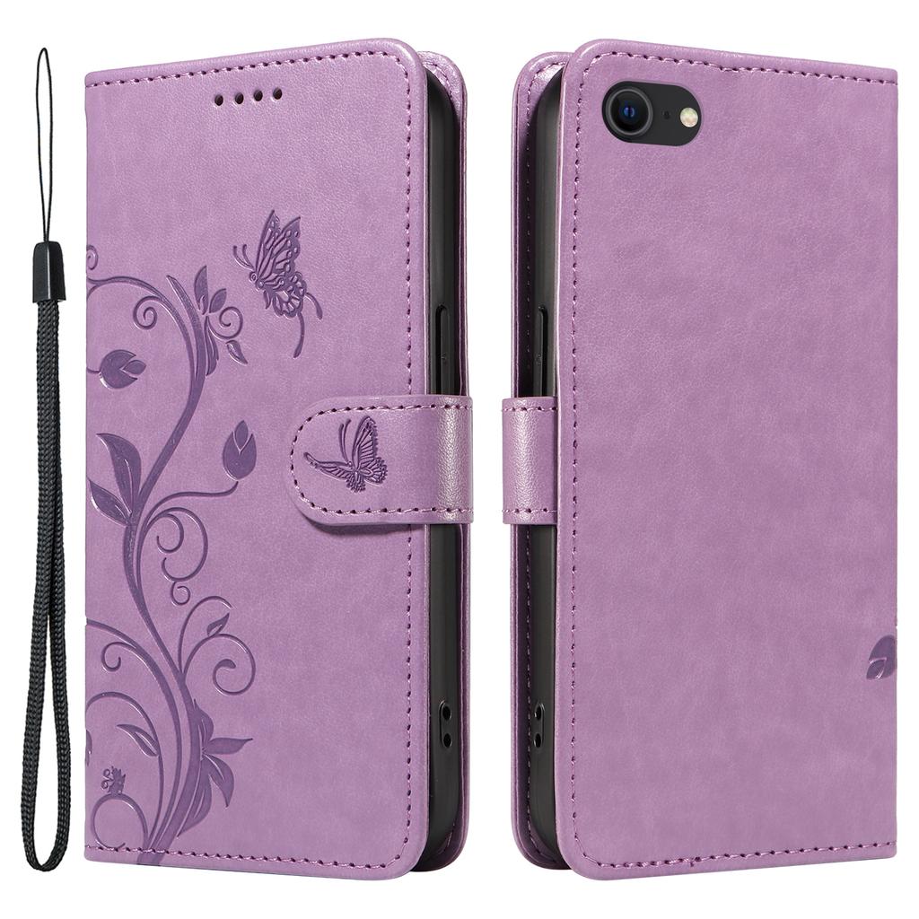 For iPhone 6/6s/7/8/SE (2020)/SE (2022) PU Leather Cases Flower Pattern Wallet Stand Phone Cover with Strap