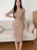 Korean Chic Slim Knit Dress: Long Sleeve, Round Neck, Single-Breasted, Hip Wrap Skirt with Belt.