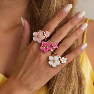 Vintage Bunter Tropföl Blume Offener Ring für Damen Mode Metall Blumig Geometrisch Verstellbarer Ring Schmuck Zubehör