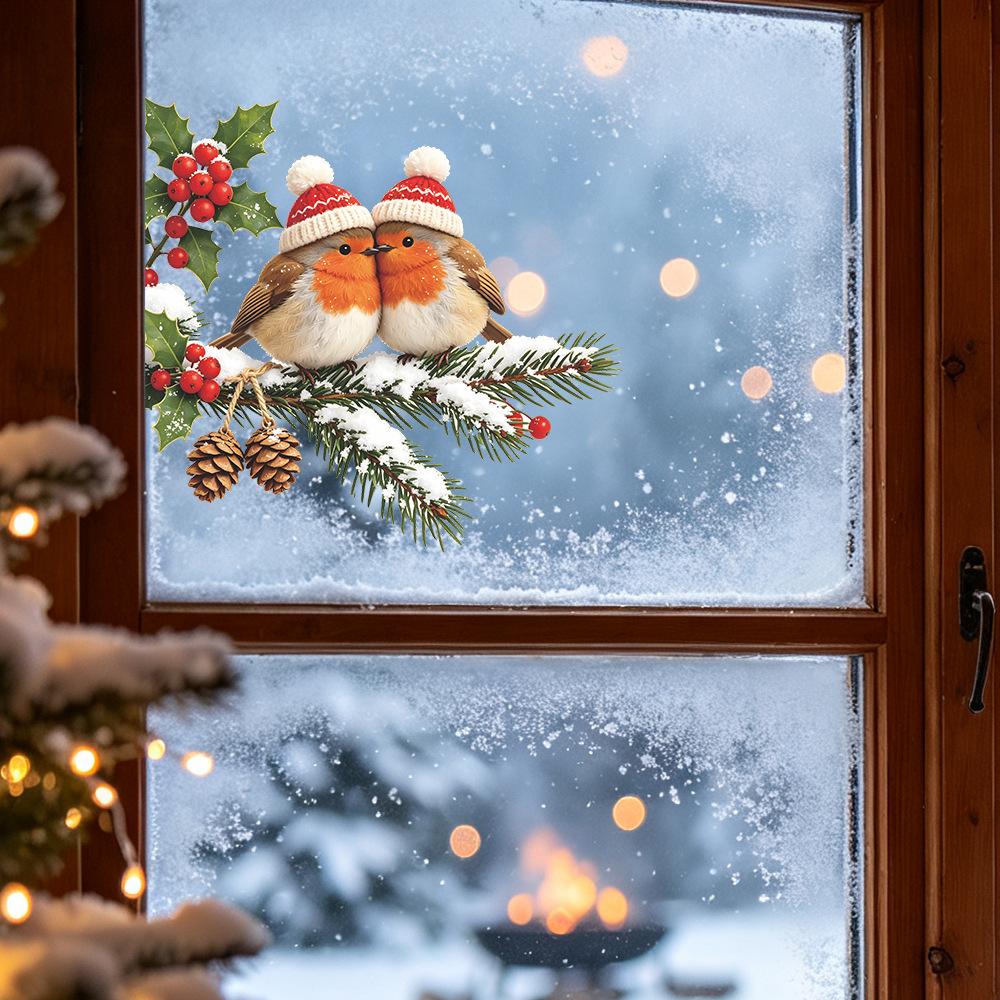 Painted Christmas Pine Branches for The Balcony Glass Display Window, Decorative Window Stickers