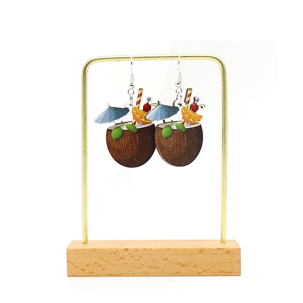 European American Style Tropical Coconut Wood Earrings