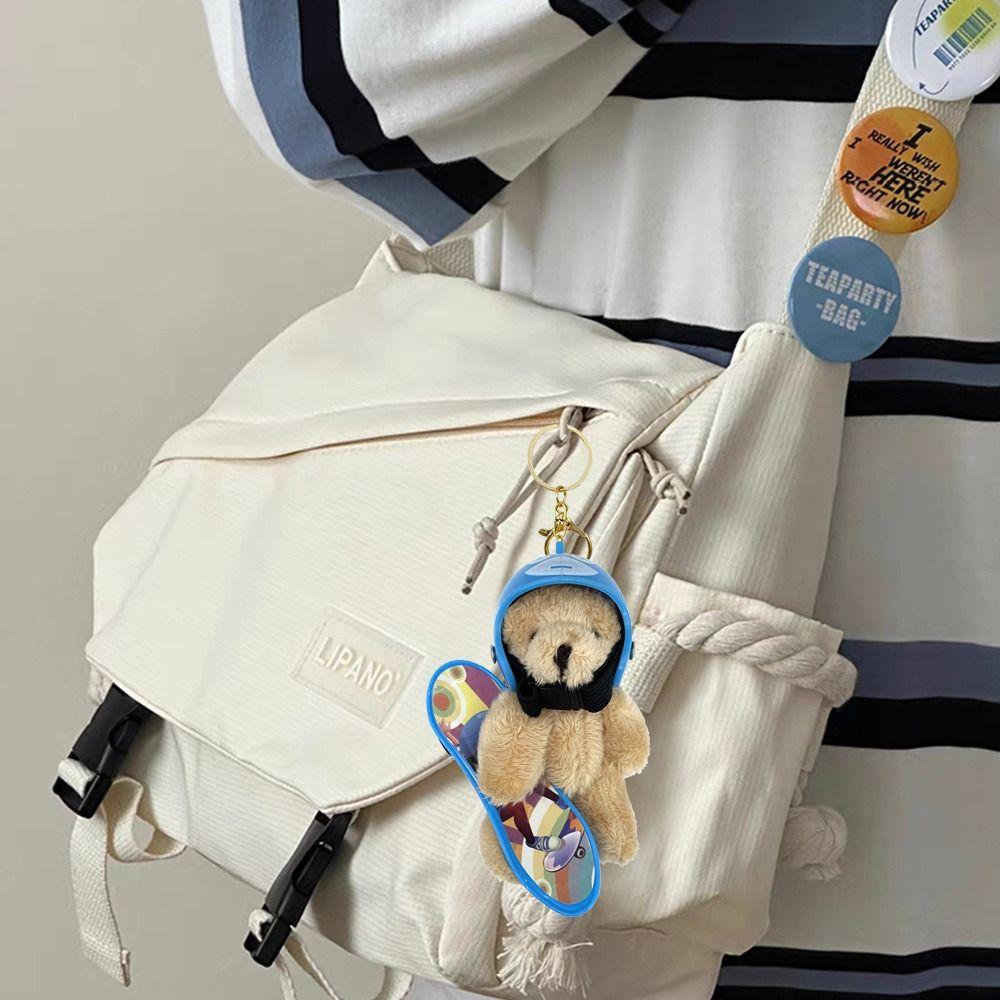 Bag Charm Little Skate Bear Plush Keychain Fluffy Skateboard Bear Keychain  Kids Girls Toys