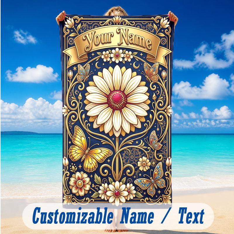 Butterfly Theme Beach Towel Personalized Custom Name & Text Soft Quick Dry Beach Towel for Swimming Travel