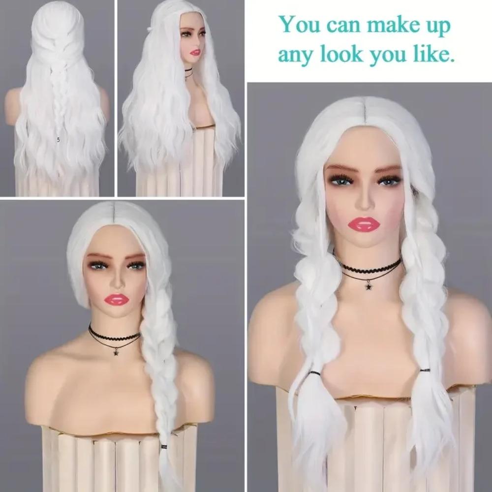 Elegant Long Wavy Curly Wig Middle Part Cosplay Lolita Wigs White Orange Synthetic Wigs Halloween