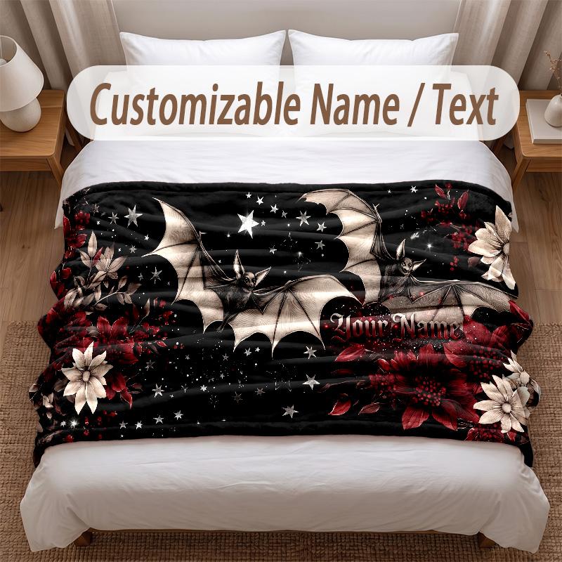 Rose Floral Theme Soft Blanket Personalized Custom Name Text Print Warm Blanket Home Sofa Bedroom Decor