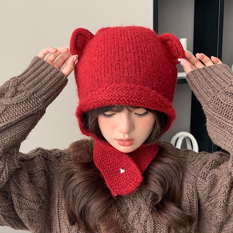Bonnet en laine pour femme, joli petit visage, bonnet Lei Feng tricoté, confortable, protection des oreilles, automne/hiver, 2024