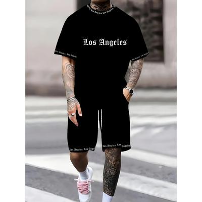 Los Angeles Casual Streetwear for Men Summer Men's T-Shirt and Shorts Set Plus Size Breathable Quick-Dry Athletic Set