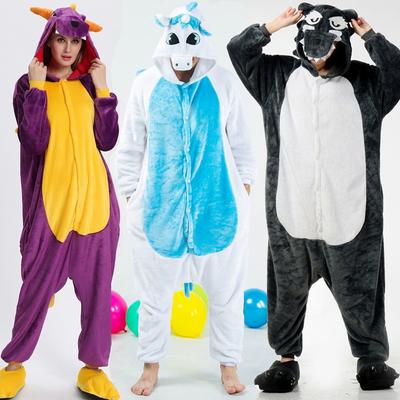 Kigurumi Jednorožec Růžová Modrá Jednorožec Vlk Kreslený Flanelová Pyžama Ženy Muži Noční oblečení Onesies Kombinézy Kostýmy pro zvířecí kostýmy