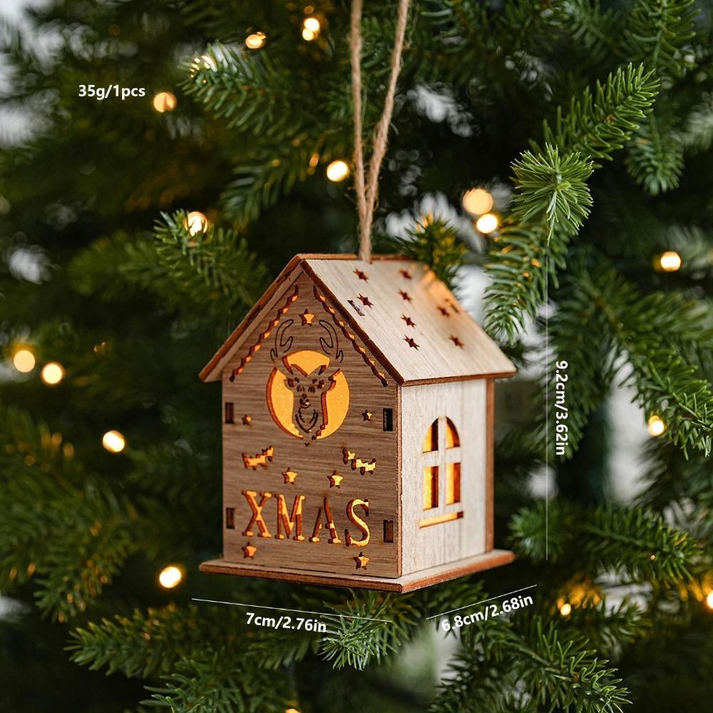 House Shape Light Decor Wood Material Hanging Charm Exquisite Christmas House Ornament Home Layout