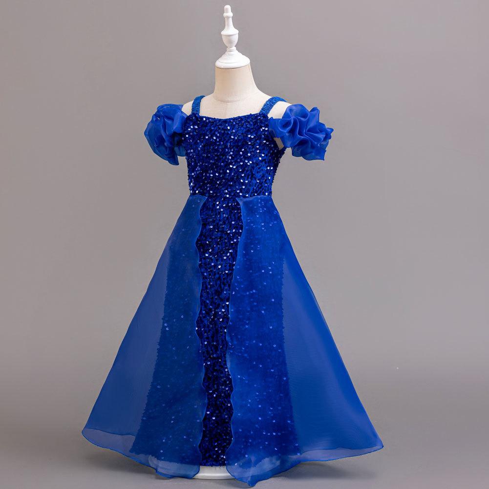 Dívčí letní šaty pro družičku na svatbu, šaty s flitry, dětské princeznovské šaty, síťované šaty, dívčí oblečení, dlouhý odstavec