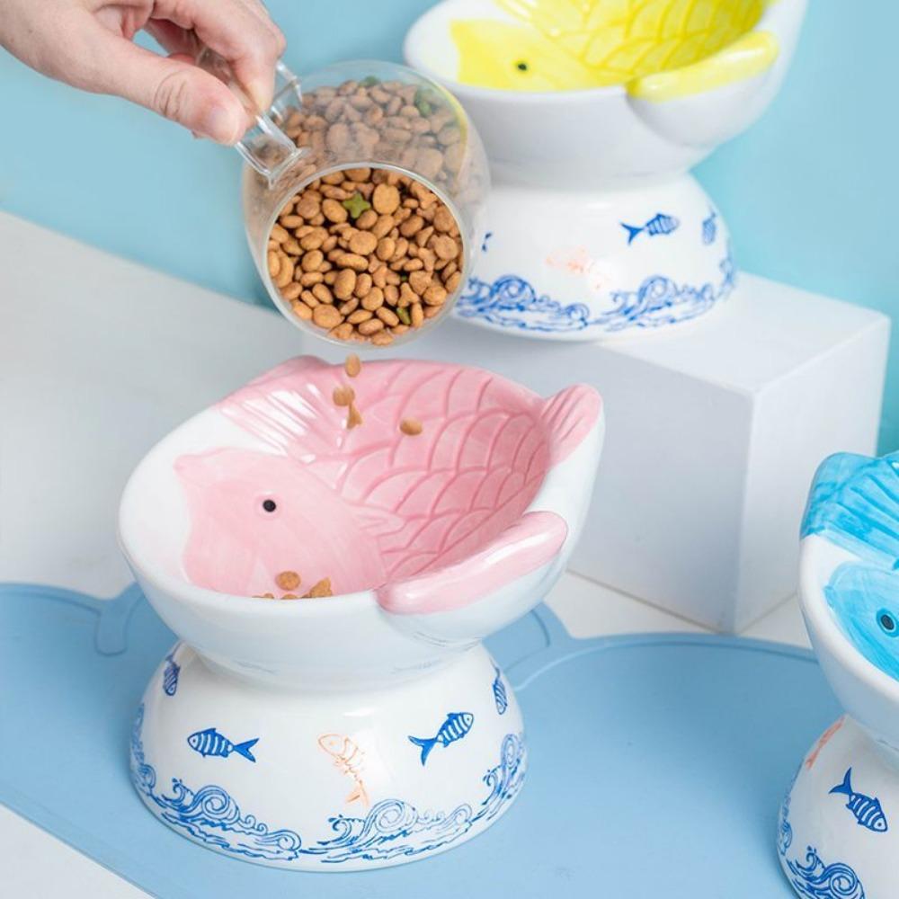 Cute Ceramic Cat Bowl,Tall Neck Protection,Anti-knock,Leak-proof Oblique Mouth,Anti-black Chin Cat Dog Food Basin,Pet Supplies