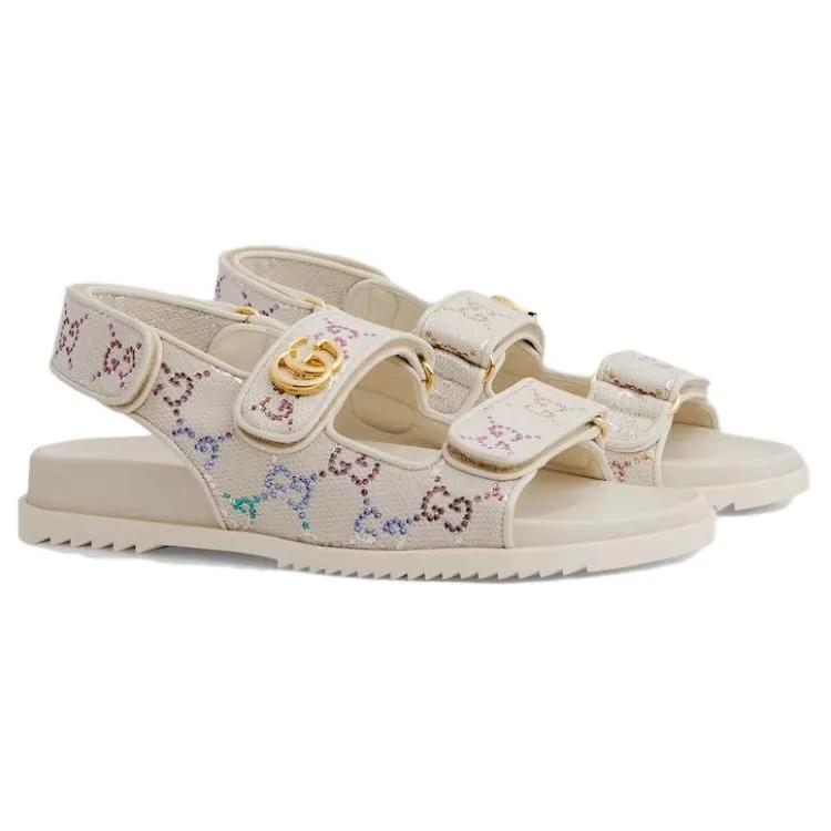 GUCCI Double G One Strap Sandals Women's White (Unisex) One-Strap Sandals 771749 FACTU 9066